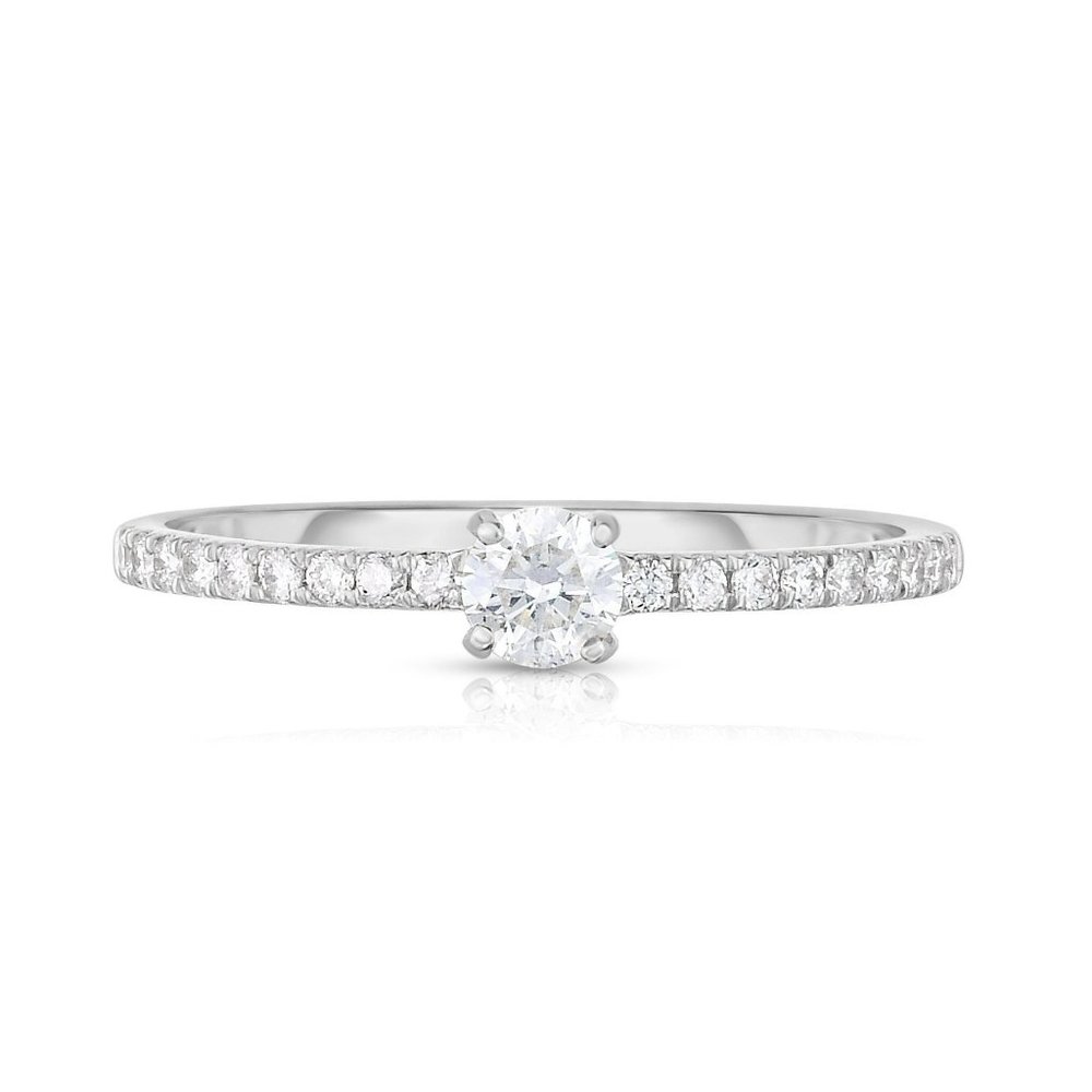 Round + Pavé Diamond Ring In 14k Gold
